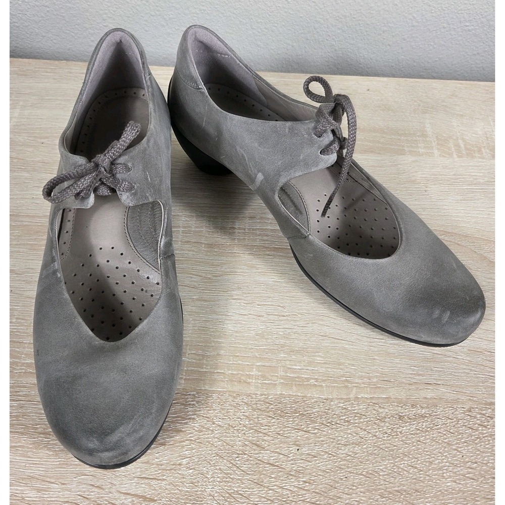 ECCO Sculptured Mary Jane Lace Up Shoes Gray Nubuck Leather Women EU 40 US 9